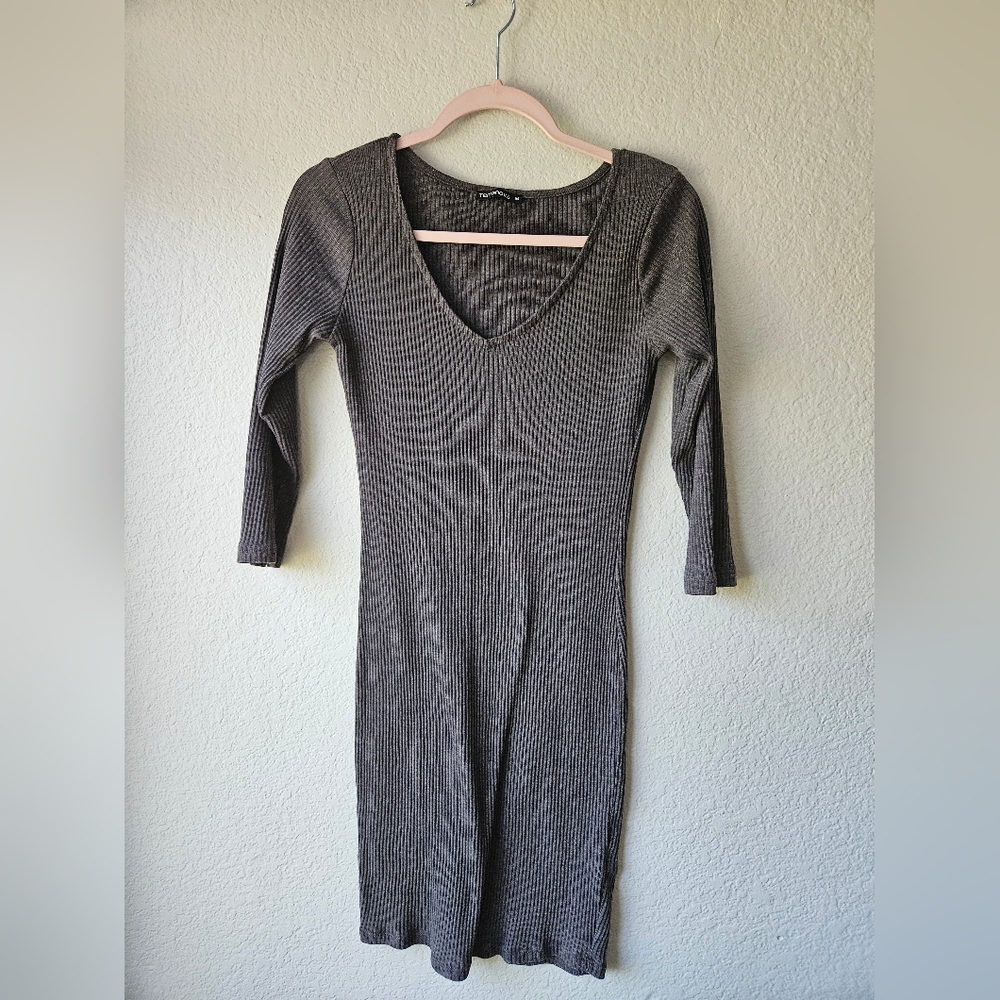 Teranova Gray Ribbed Bodycon Dress - EUR Size: M (US Size: S)